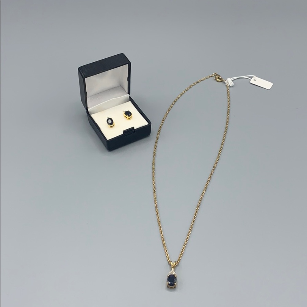 Genuine Sapphire 14kGold-Plated Earrings/Necklace